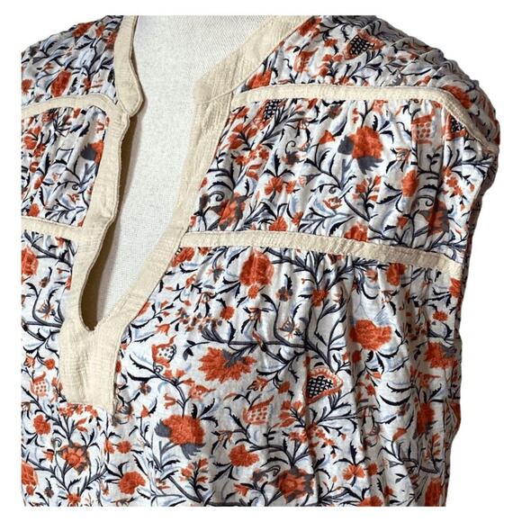Lucky Brand Women's Orange & Cream Floral Print V-Neck Sleeveless Blouse Size S - Picture 11 of 14
